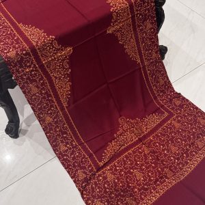 Sehrish – Maroon Pashmina Stole with Four Border Full Embroidery (28x80 inches)