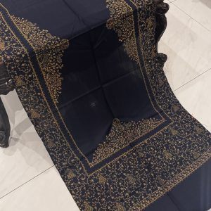 Nayab – Navy Blue Pashmina Stole with Four Border Full Embroidery (28x80 inches)