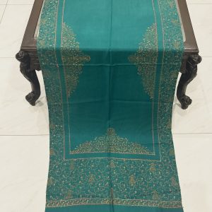 Elham – Sea Green Pashmina Stole with Four Border Full Embroidery (28x80 inches)