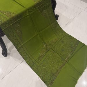 Inara – Olive Green Pashmina Stole with Four Border Full Embroidery (28x80 inches)