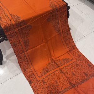 Rania – Orange Pashmina Stole with Four Border Full Embroidery (28x80 inches)