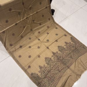 Noorain – Dark Beige Pashmina Stole with Unique Full Embroidery (28x80 inches)