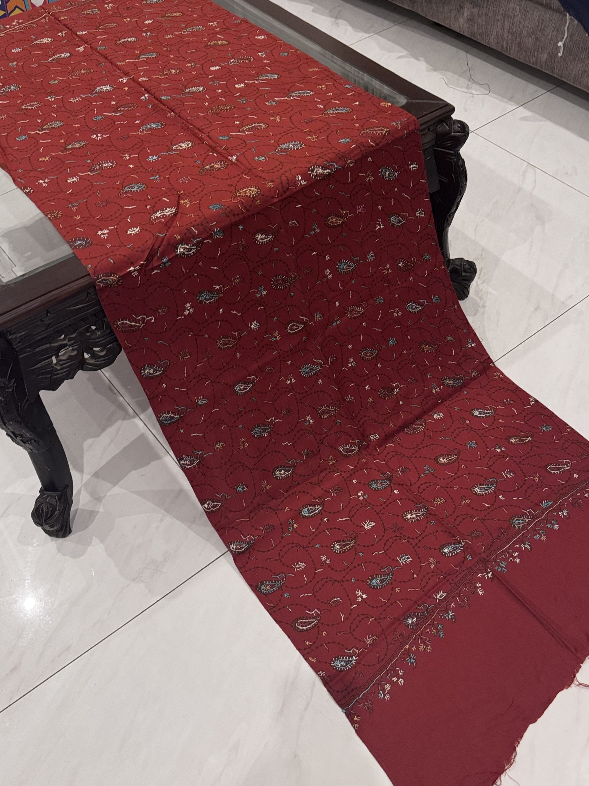 Sahar – Rust Pashmina Stole with Unique Full Embroidery (28x80 inches)