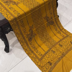 Zimal – Mustard Pashmina Stole with Unique Embroidery (28x80 inches)
