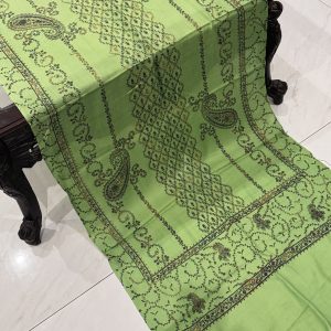 Zareen – Bright Green Pashmina Stole with Unique Embroidery (28x80 inches)
