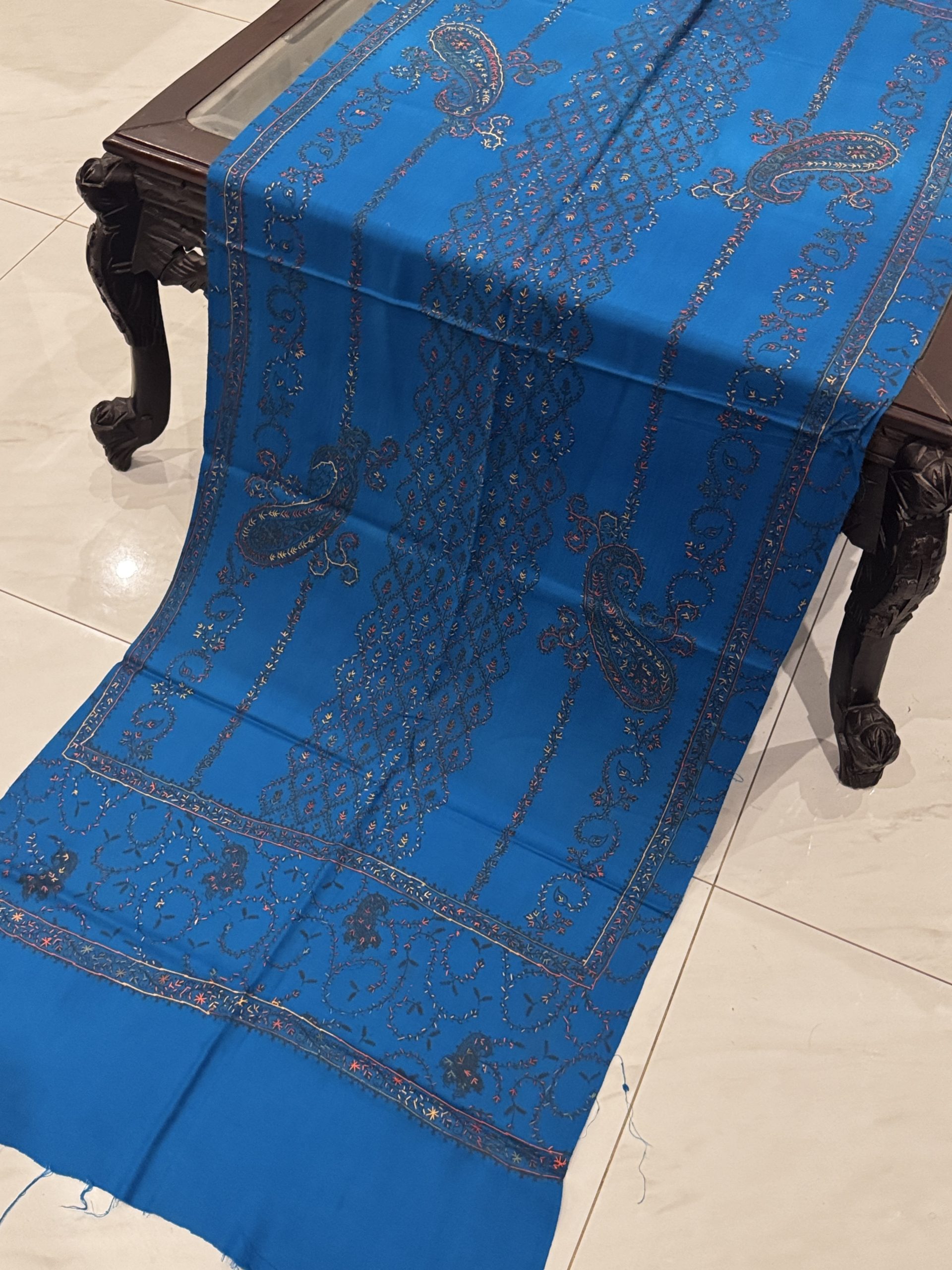 Sahira – Blue Pashmina Stole with Unique Embroidery (28x80 inches) - Image 2
