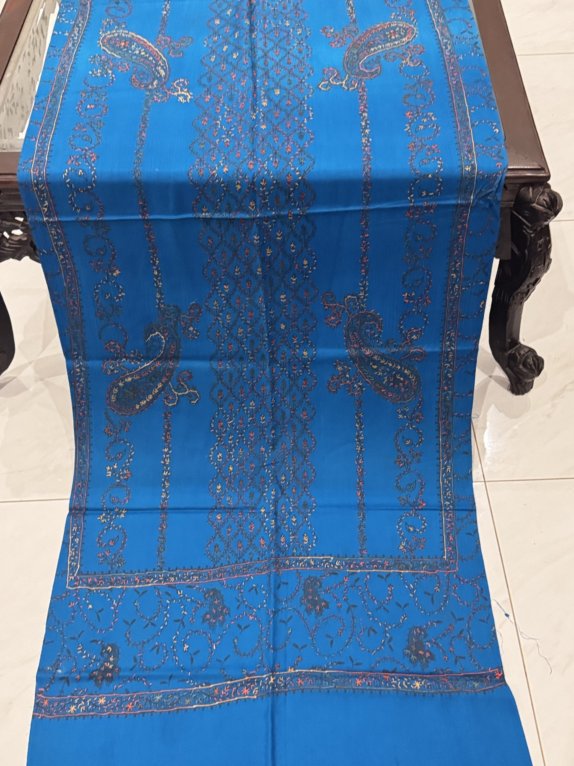 Sahira – Blue Pashmina Stole with Unique Embroidery (28x80 inches) - Image 3