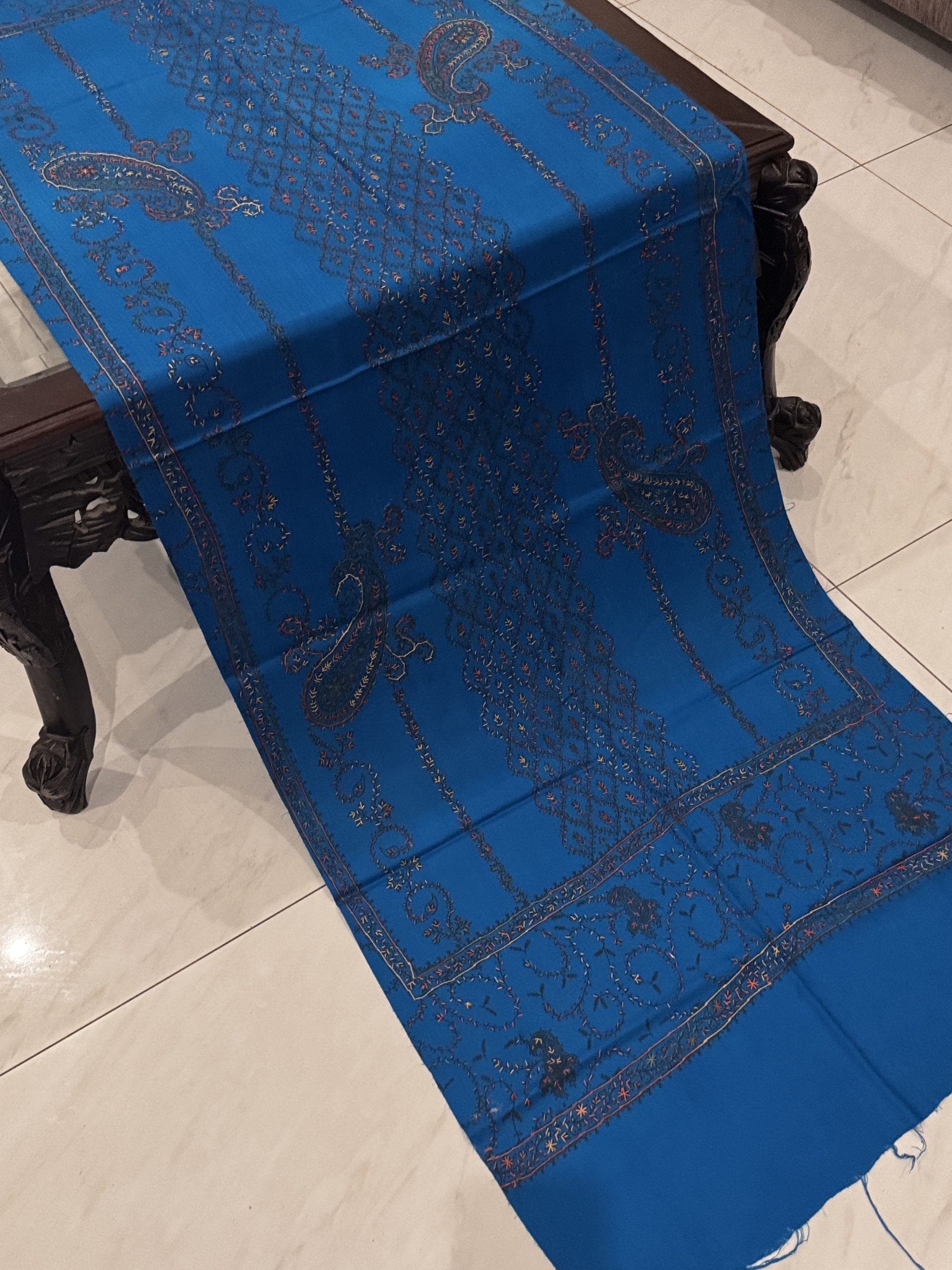 Sahira – Blue Pashmina Stole with Unique Embroidery (28x80 inches)