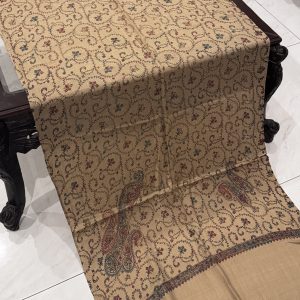 Arveen – Beige Pashmina Stole with Classic Full Embroidery (28x80 inches)