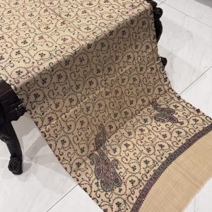 Zimal – Light Beige Pashmina Stole with Classic Full Embroidery (28x80 inches)