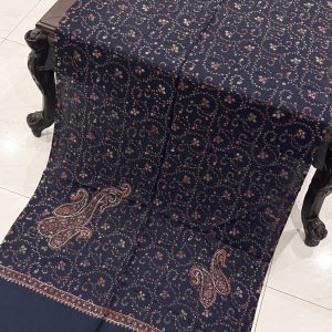Ishaal – Navy Blue Pashmina Stole with Classic Full Embroidery (28x80 inches)