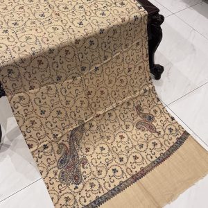 Nayab – Light Beige Pashmina Stole with Classic Full Embroidery (28x80 inches)