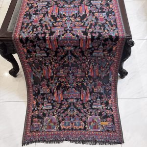 Shahnoor – Black Kani Cashmere Stole with Exquisite Mughal Art Design (28x70 inches)