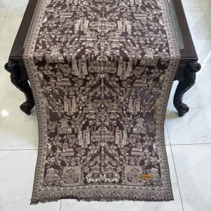 Zareen – Brown Kani Cashmere Stole with Exquisite Mughal Art Design (28x70 inches)