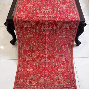 Gulraiz – Red Kani Cashmere Stole with Exquisite Mughal Art Design (28x70 inches)