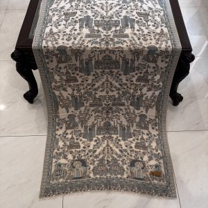 Hinaara – Light Beige Kani Cashmere Stole with Exquisite Mughal Art Design (28x70 inches)