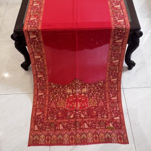 Baawar – Red Kani Cashmere Stole with Elephant Border Design (28x70 inches)