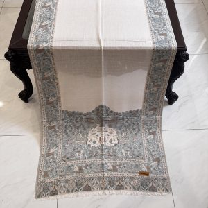 Zareefa – Light Beige Kani Cashmere Stole with Elephant Border Design (28x70 inches)