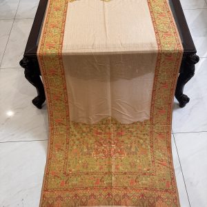 Rudra – Mustard Beige Kani Cashmere Stole with Elephant Border Design (28x70 inches)