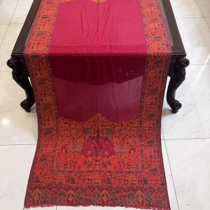 Mehveen – Maroon Kani Cashmere Stole with Elephant Border Design (28x70 inches)