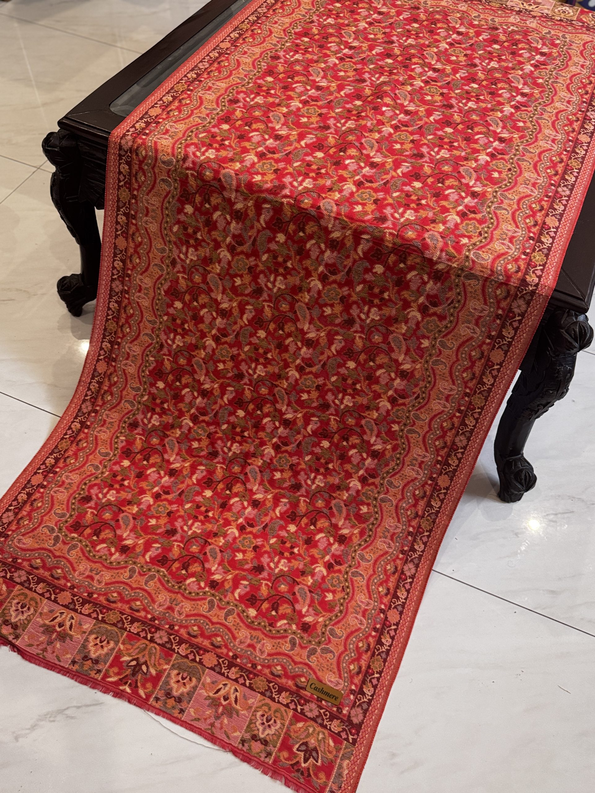 Naubahar – Red Kani Cashmere Stole with Full Artistic Design (28x70 inches) - Image 2