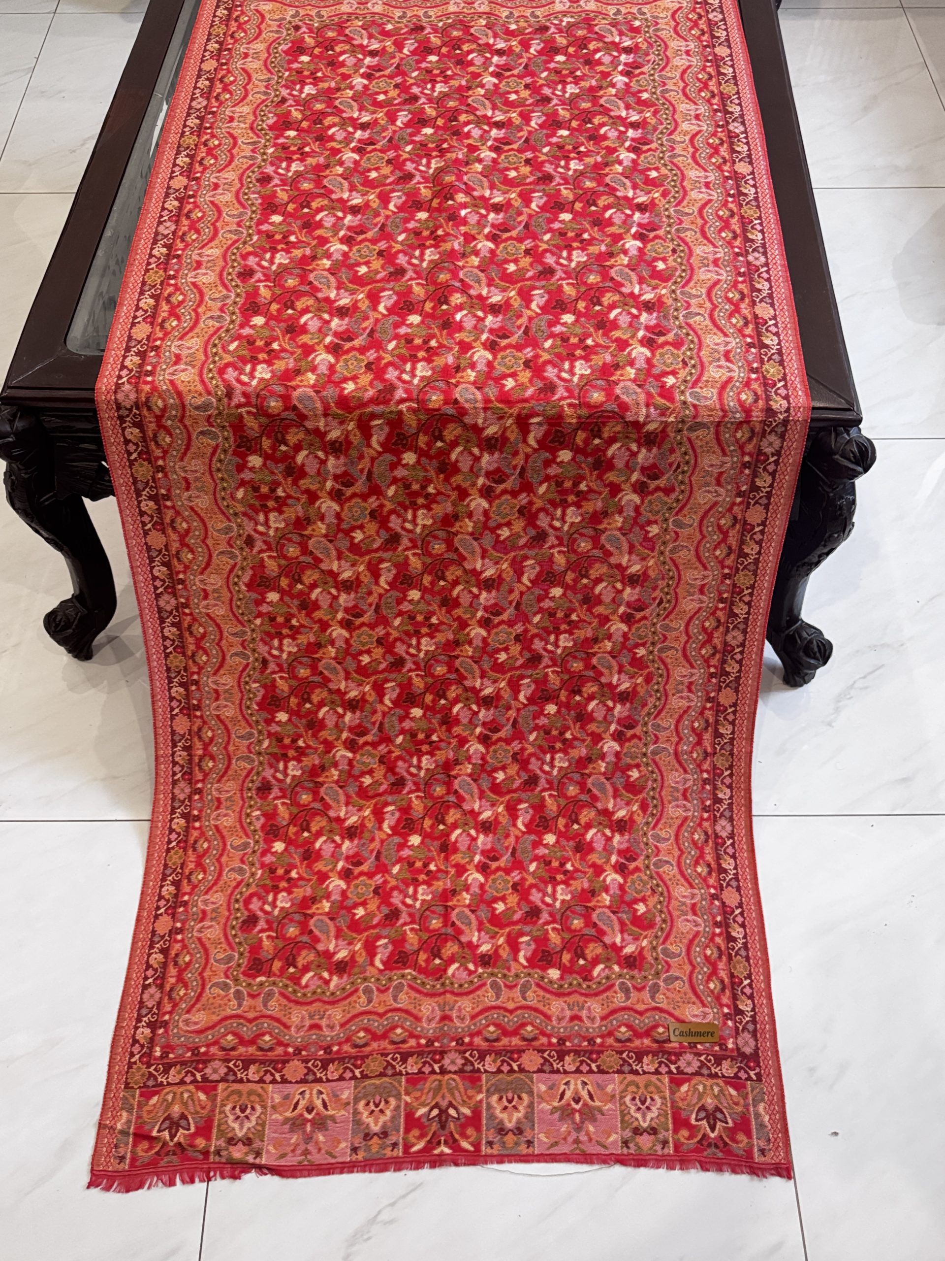 Naubahar – Red Kani Cashmere Stole with Full Artistic Design (28x70 inches)