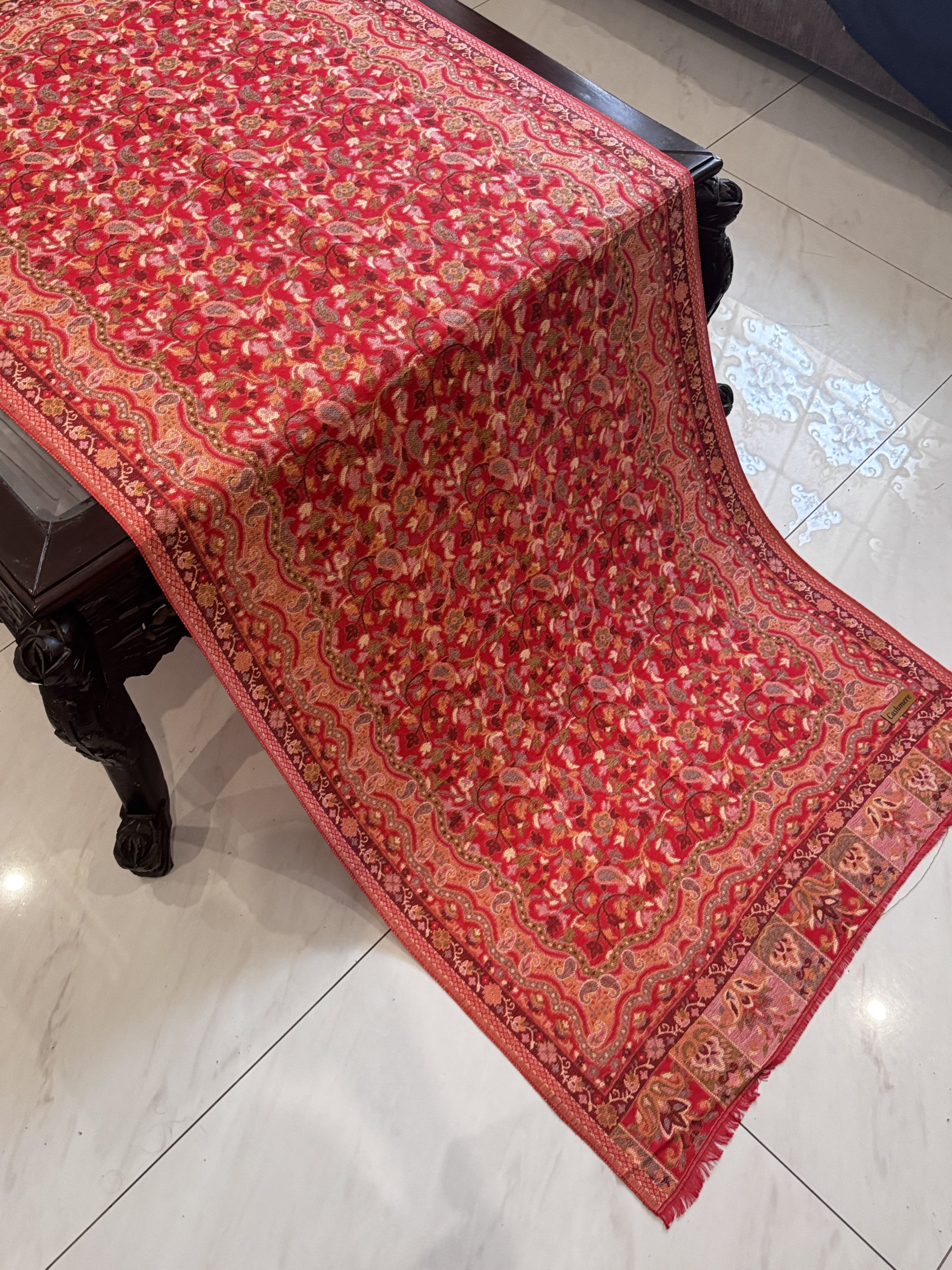 Naubahar – Red Kani Cashmere Stole with Full Artistic Design (28x70 inches) - Image 3