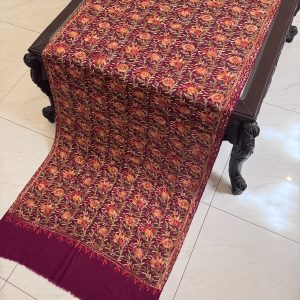 Maroon Pashmina Stole with Floral Aari Embroidery (28x80 inches)
