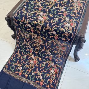 Navy Blue Pashmina Stole with Floral Aari Embroidery (28x80 inches)