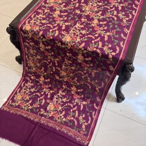 Magenta Pashmina Stole with Floral Aari Embroidery (28x80 inches)