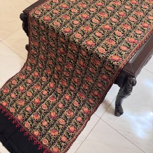 Black Pashmina Stole with Floral Aari Embroidery (28x80 inches)