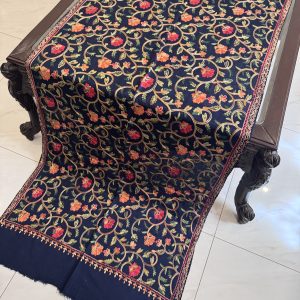 Navy Blue Pashmina Stole with Distinctive Floral Aari Embroidery (28x80 inches)
