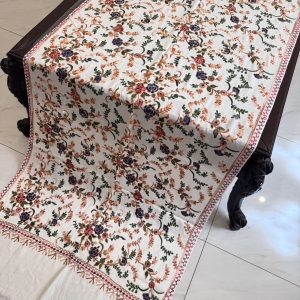 White Pashmina Stole with Floral Aari Embroidery (28x80 inches)