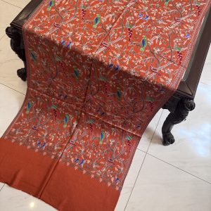 Rust Pashmina Stole with Resham Embroidery – Birds Pattern (28x80 inches)