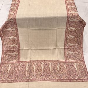 Pure Pashmina Kani Border Shawl – Light Beige with Self Print (2.5 yards)