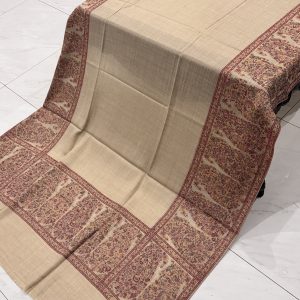 Pure Pashmina Kani Border Shawl – Beige with Self Print (2.5 yards)