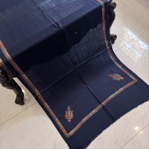 Navy Blue Kingri Style Border Embroidered Stole (28x80 inches)