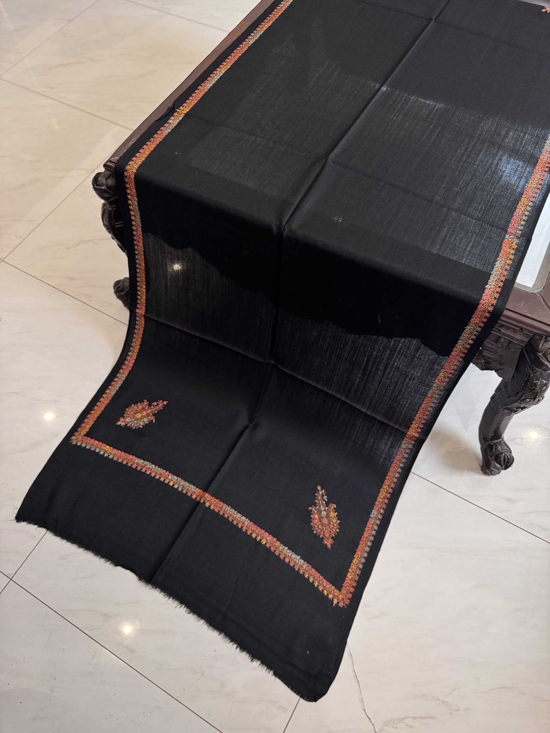 Black Kingri Style Border Embroidered Stole (28x80 inches) - Image 2