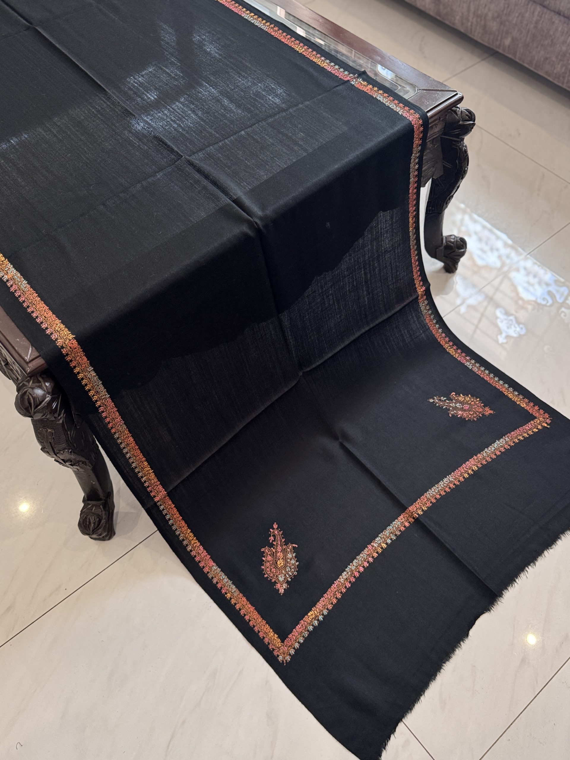 Black Kingri Style Border Embroidered Stole (28x80 inches)