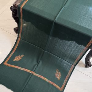 Bottle Green Kingri Style Border Embroidered Stole (28x80 inches)