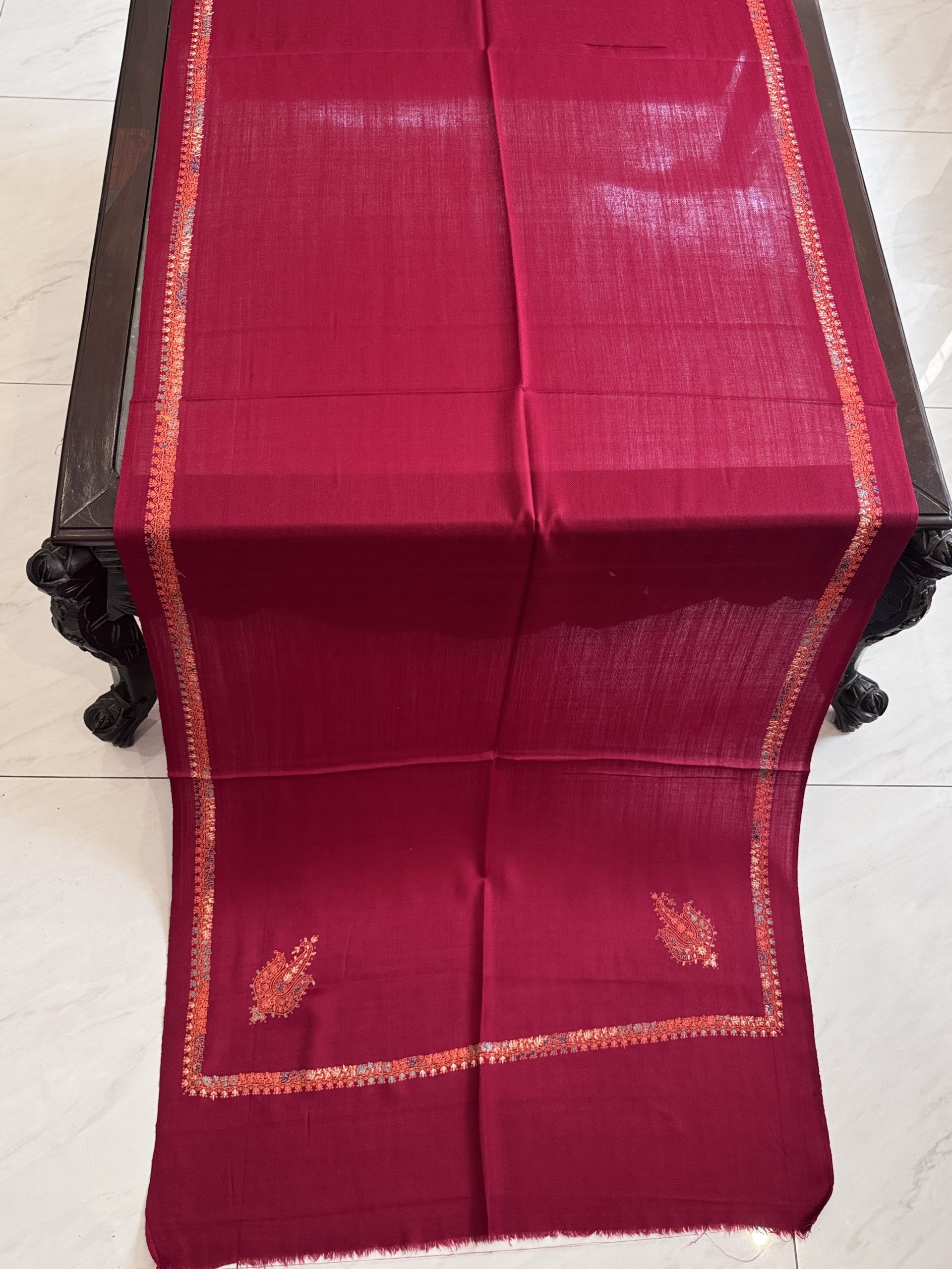 Maroon Kingri Style Border Embroidered Stole (28x80 inches) - Image 3