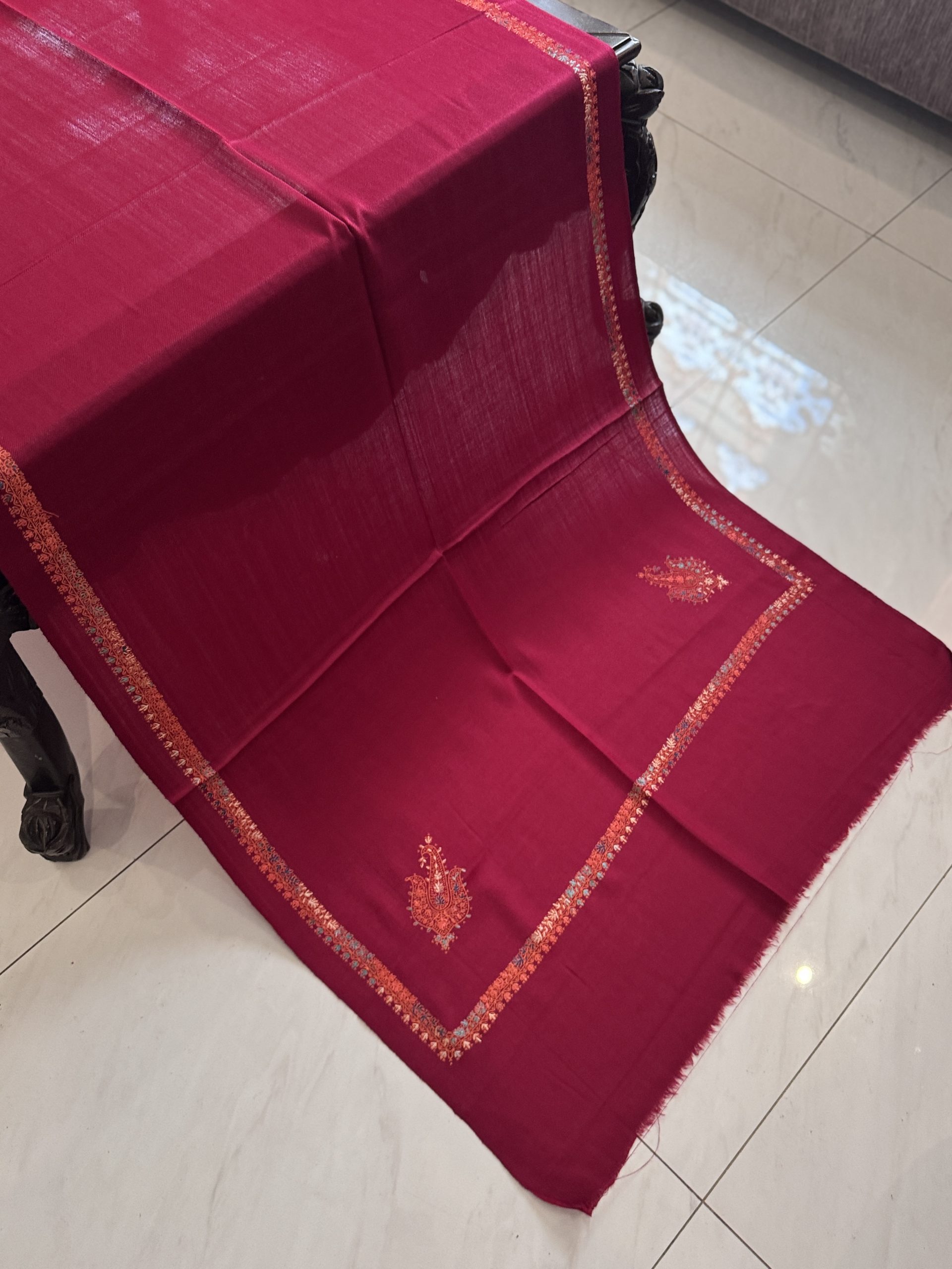 Maroon Kingri Style Border Embroidered Stole (28x80 inches) - Image 2