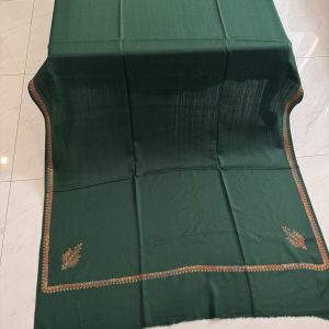 Bottle Green Kingri Style Border Embroidered Shawl (2.5 yards)