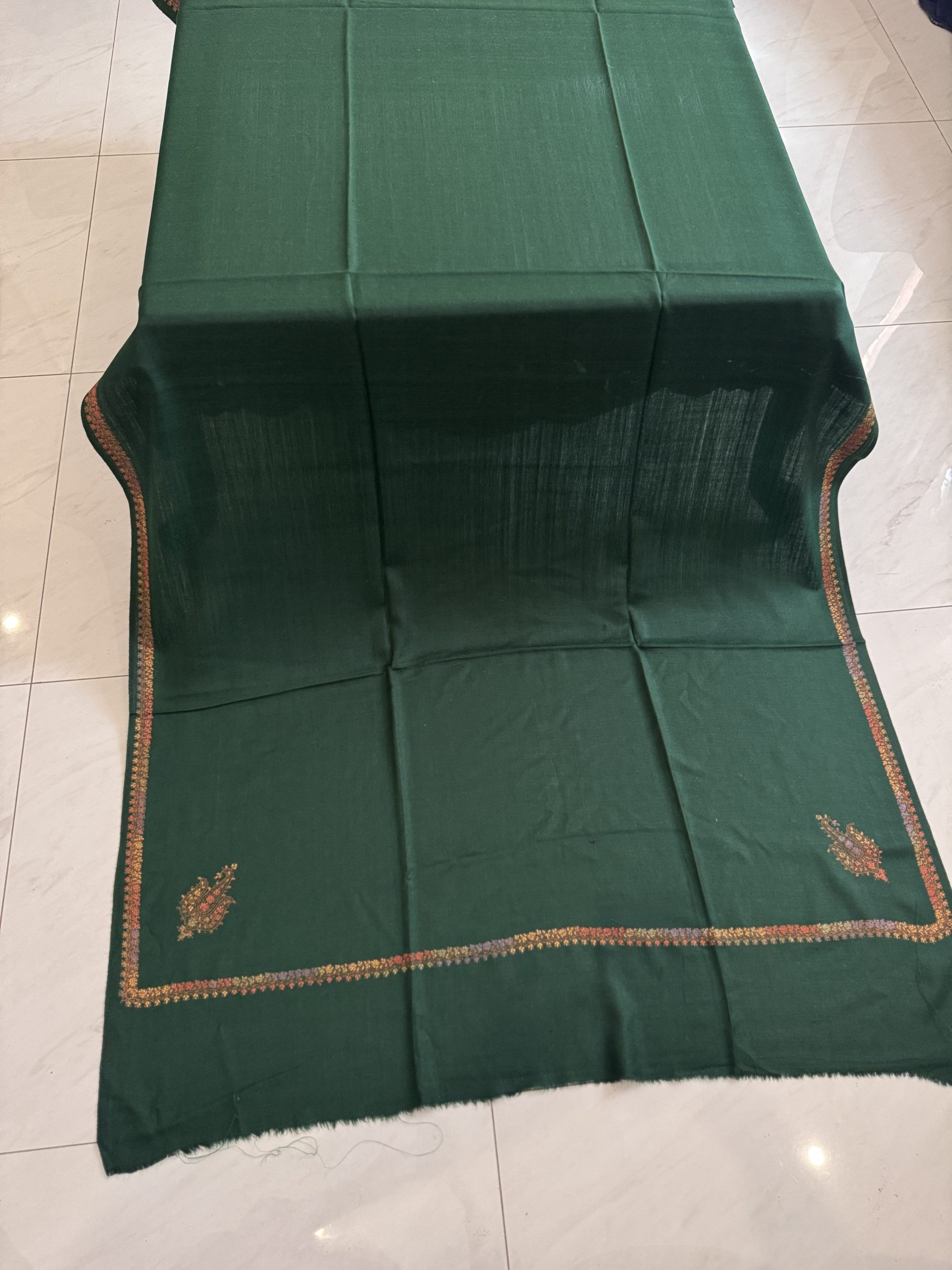 Bottle Green Kingri Style Border Embroidered Shawl (2.5 yards)