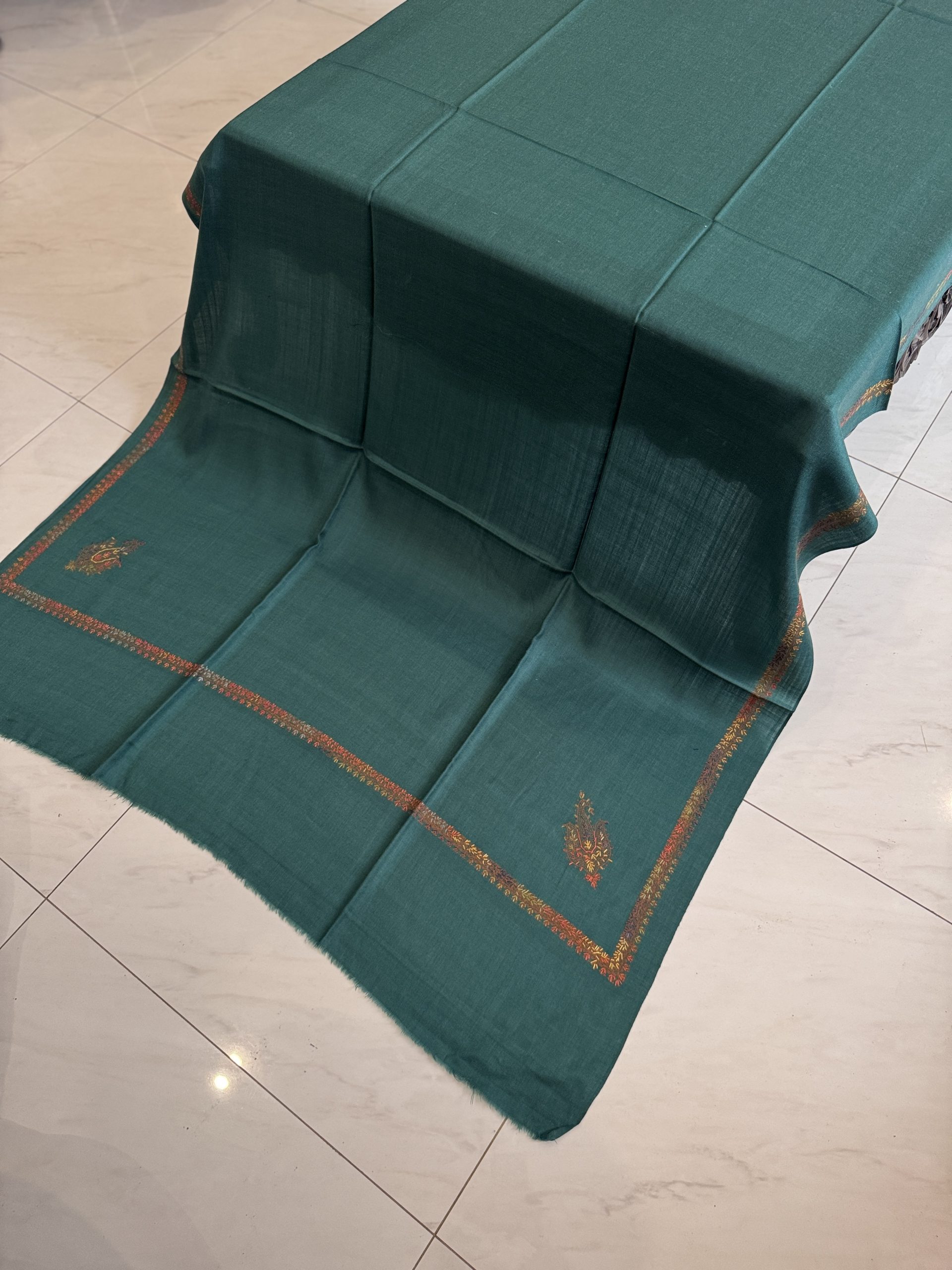 Sea Green Kingri Style Border Embroidered Shawl (2.5 yards) - Image 2