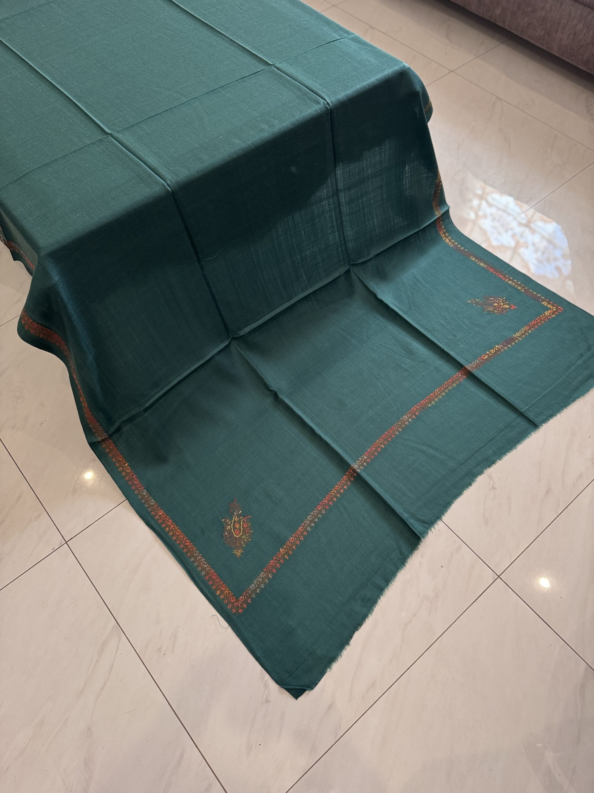 Sea Green Kingri Style Border Embroidered Shawl (2.5 yards)