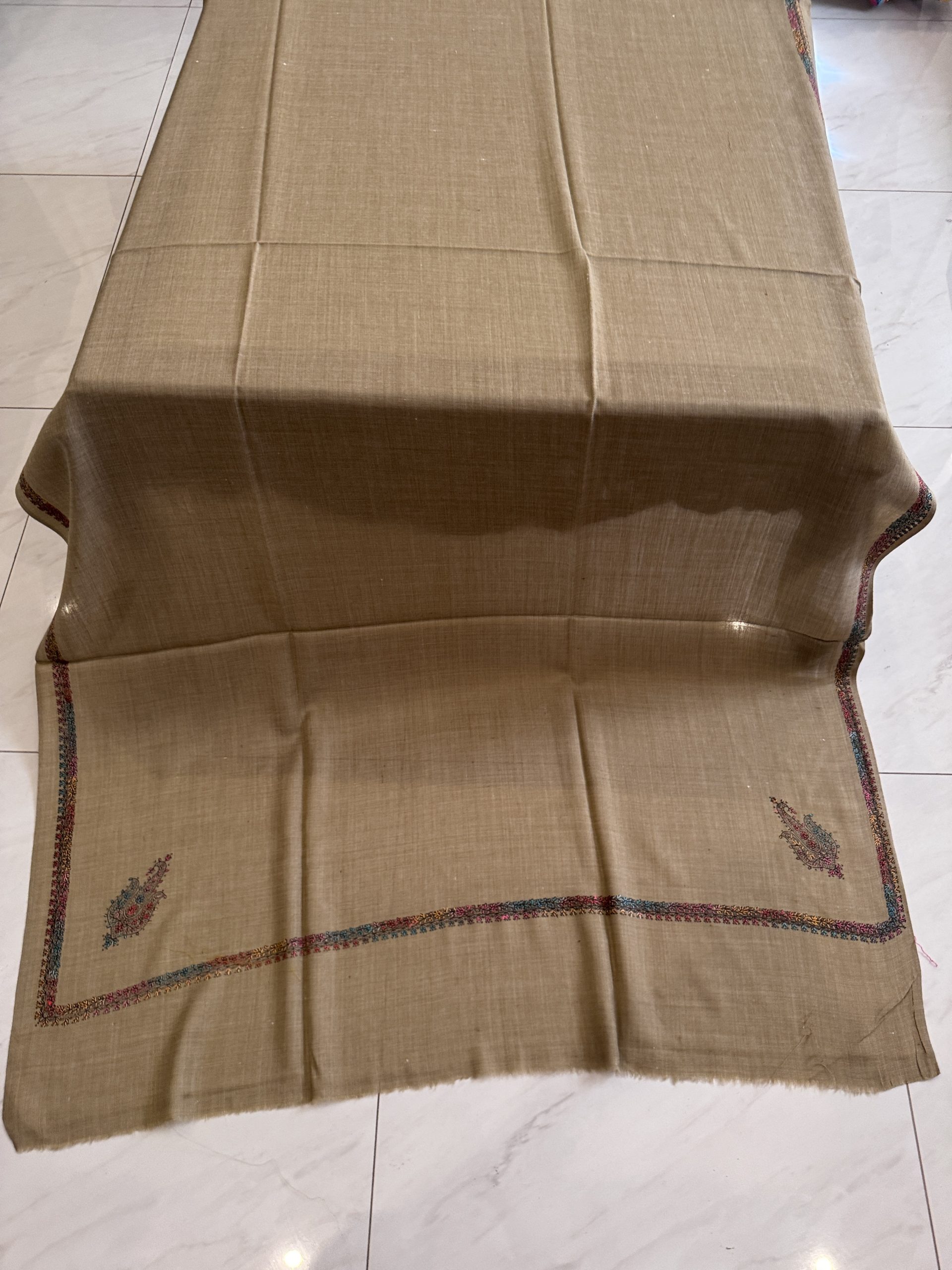 Dark Beige Kingri Style Border Embroidered Shawl (2.5 yards) - Image 3