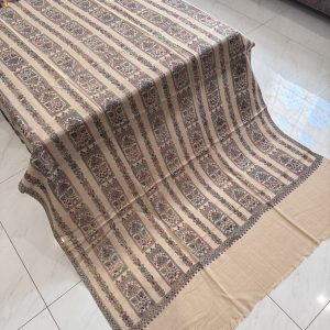 Eternal Grace – Full Embroidered Creamy Beige Pashmina Shawl