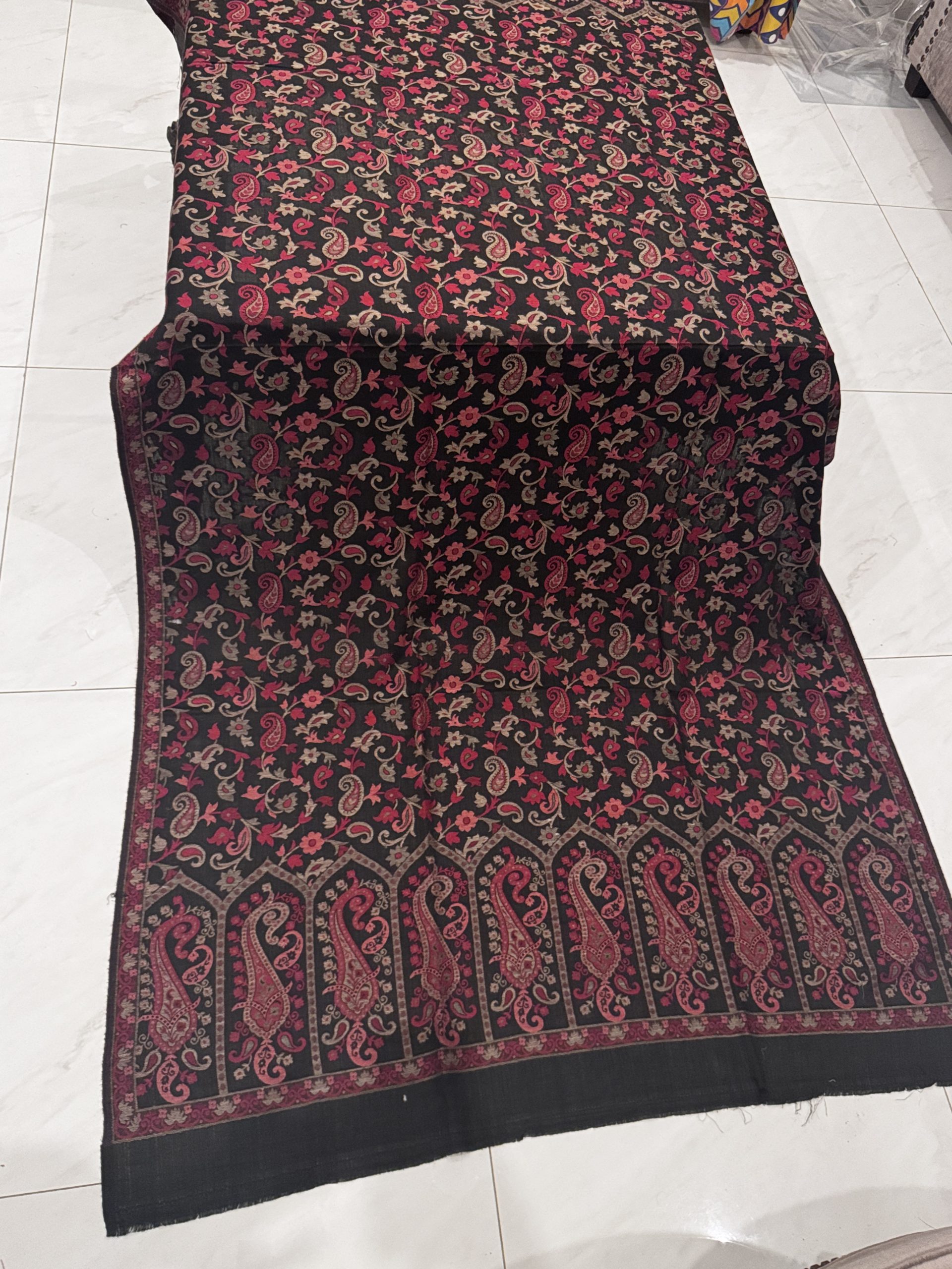 Black Kani Shawl with Red Classic Design