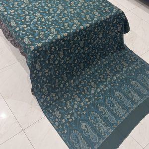 Bottle Green Kani Shawl with Sea Green Design